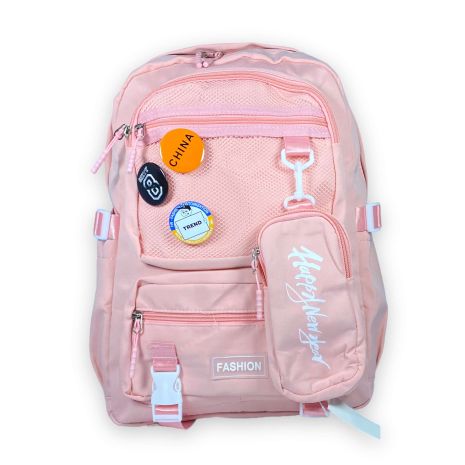 Рюкзак міський 20 л, одне відділення, три фронтальні кишені, гаманець на карабіні, розмір 42*28*14 см, рожевий