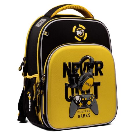 Шкільний рюкзак YES, каркасний, два відділення, фронтальна кишеня, розмір: 39*29*15см, чорно-жовтий Never Quit