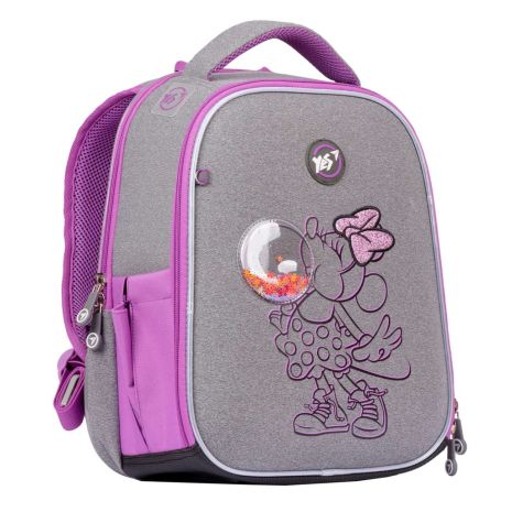 Шкільний рюкзак YES, каркасний, два відділення, бічні кишені, розмір: 35*28*15 см, бузково-сірий Minnie Mouse