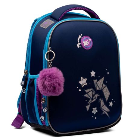 Шкільний рюкзак YES, каркасний, два відділення, бічні кишені, розмір: 35*28*15 см, синій Origami Doves