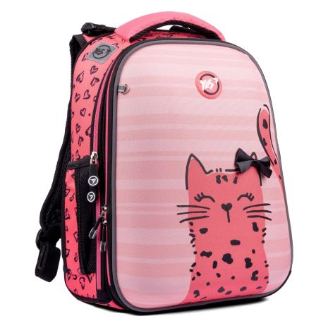 Шкільний рюкзак YES, каркасний, два відділення, дві бічні кишені, розмір: 38*30*15 см, кораловий Cats