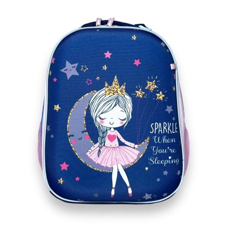 Шкільний рюкзак Bear каркасний, одне відділення, внутрішні та бічні кишені, розмір 39*29*15см синій з принцесою