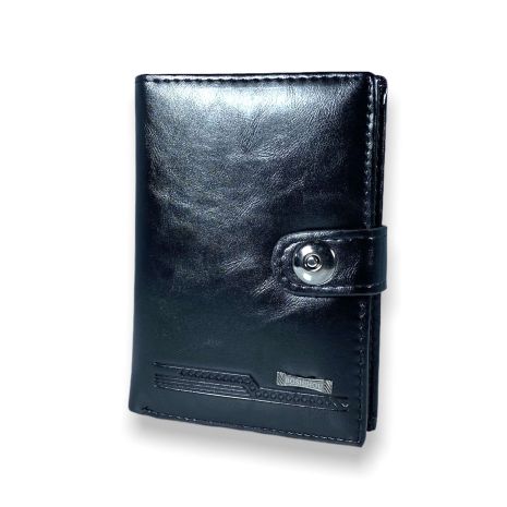 Чоловічий гаманець Bohshihou 302B-3 із шкірзамінника застібка-кнопка розмір:14*11*2 5 см чорний