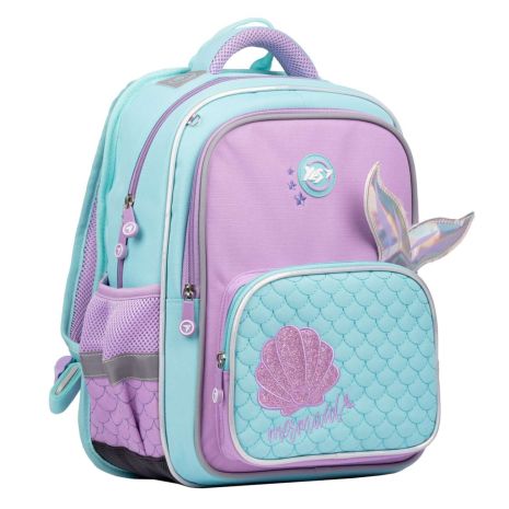 Шкільний рюкзак YES, два відділення фронтальна кишеня бічні кишені розмір 38*30*15см бузково-бірюзовий Mermaid