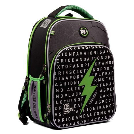 Шкільний рюкзак YES, каркасний, два відділення, фронтальна кишеня, розмір: 39*29*15 см, чорний Lightning