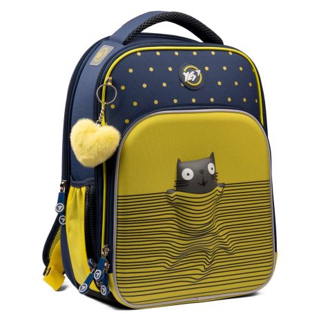 Шкільний рюкзак YES, каркасний, два відділення, фронтальна кишеня, розмір: 39*29*15 см, сіро-жовтий Kitty