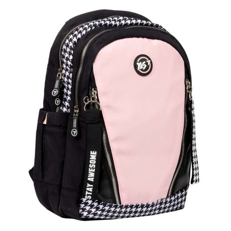 Шкільний рюкзак YES, два відділення, фронтальні та бічні кишені, розмір 40*29*15см, чорно-рожевий Stay awesome
