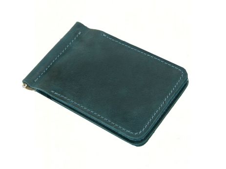 Тонкий кожаный кошелек зажим для денег GS зеленый