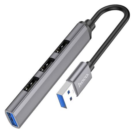 USB Hub Hoco HB26 4 in 1 adapter(USB to USB3.0+USB2.0*3) металевий сірий