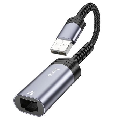 Адаптер перехідник Hoco UA26 1000 Mbps USB to RJ45 metal gray