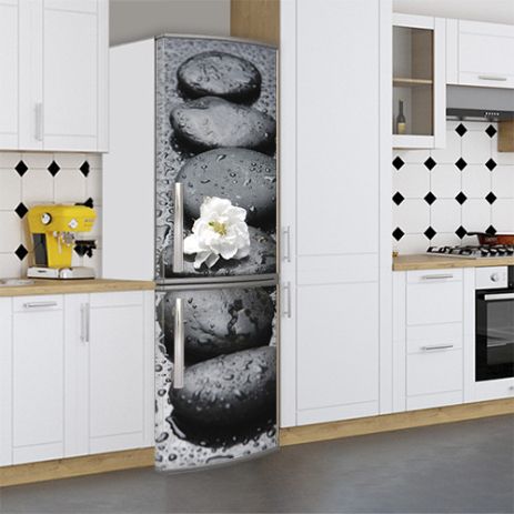 Виниловая наклейка на холодильник, ряд камней с цветком, 180х60 см - Лицевая(В), с ламинацией