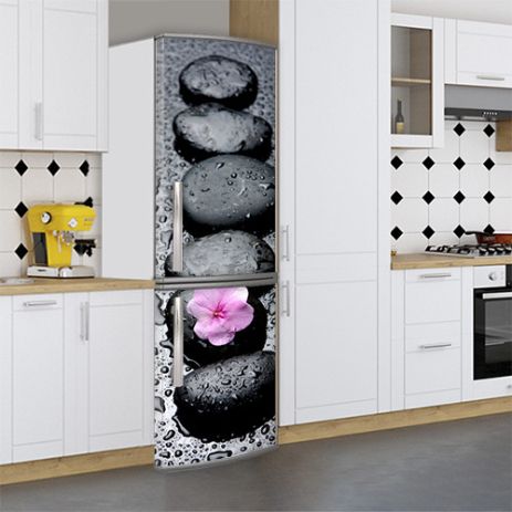 Виниловая наклейка на холодильник, камни с цветком, 180х60 см - Лицевая(В), с ламинацией