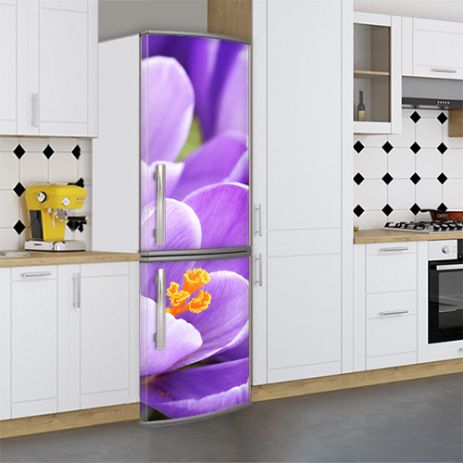 Виниловая наклейка на холодильник, цветы голубые, 180х60 см - Лицевая(В), с ламинацией