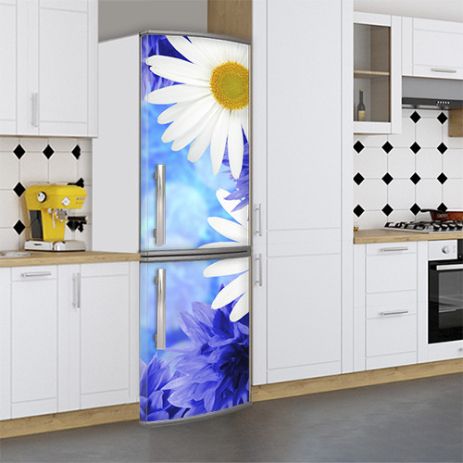 Виниловая наклейка на холодильник, ромашки белые, 180х60 см - Лицевая(В), с ламинацией