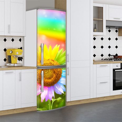 Виниловая наклейка на холодильник, подсолнух, 180х60 см - Лицевая(В), с ламинацией
