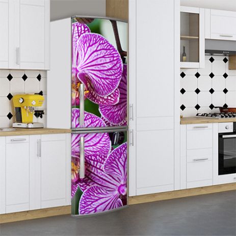 Виниловая наклейка на холодильник, орхидеи, 180х60 см - Лицевая(В), с ламинацией
