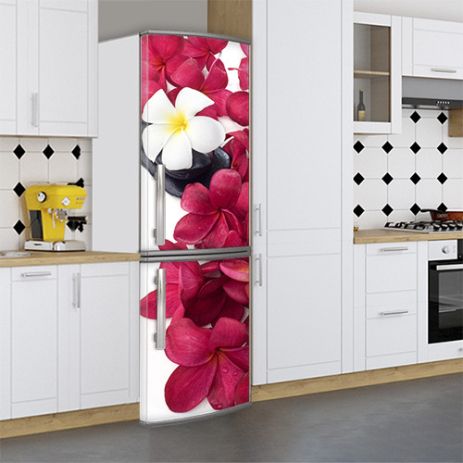 Виниловая наклейка на холодильник, цветы на белом, 180х60 см - Лицевая(В), с ламинацией