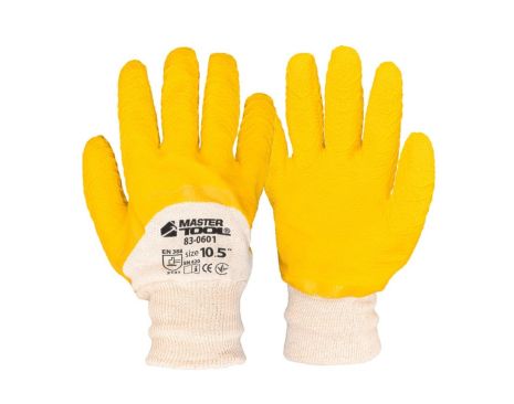Перчатки хлопчатобумажные латексное ребристое покрытие ¾ 10.5" 12 пар желтые MASTERTOOL 83-0601doz