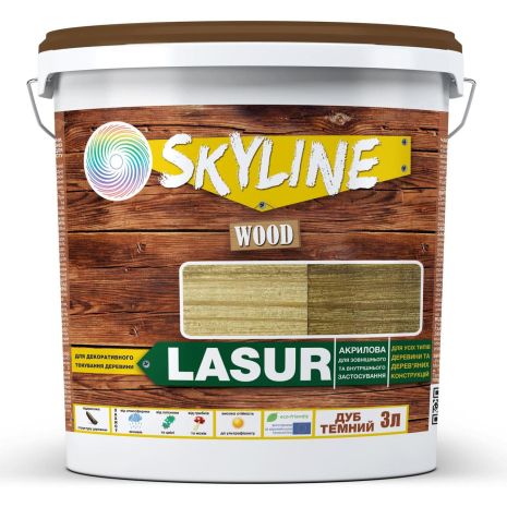 Лазурь декоративно-защитная для обработки дерева LASUR Wood SkyLine Дуб темный 3л