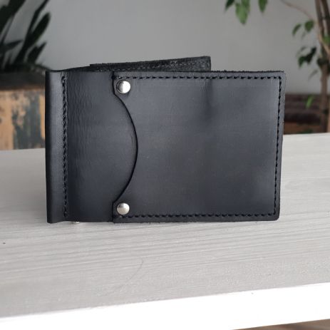 Маленький кошелек GS с прижимом для купюр кожаный черный