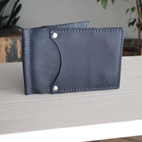 Маленький кошелек GS с прижимом для купюр кожаный синий