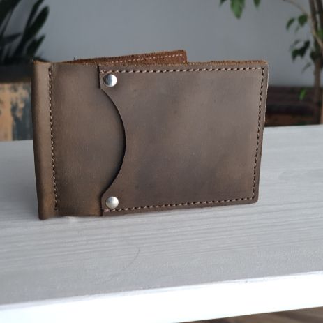 Маленький кошелек GS с прижимом для купюр кожаный оливковй