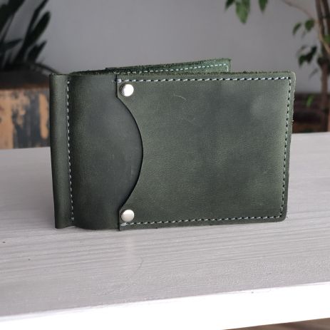 Маленький кошелек GS с прижимом для купюр кожаны зеленый