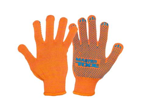Перчатки трикотажные STANDART PLUS ПВХ-точка 70% хлопок/30% полиэстер 10 кл 3 нити 55 гр оранжево-синие MASTERTOOL 83-0300