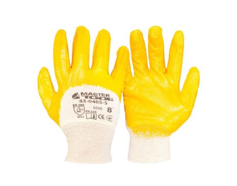 Перчатки хлопковые трикотажные нитриловое покрытие ¾ вязаный манжет 8" оранжевые MASTERTOOL 83-0405-S