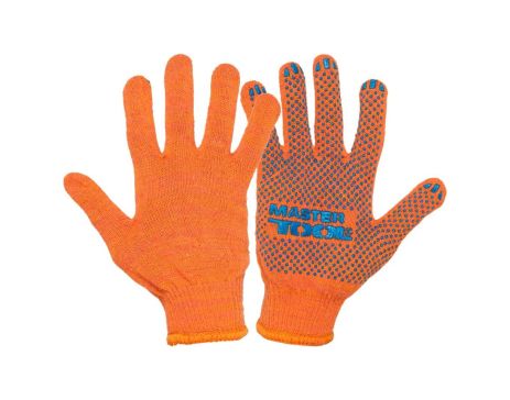 Перчатки трикотажные STANDART ПВХ-точка 70% хлопок/30% полиэстер 10 кл 2 нити 40 гр оранжево-синие MASTERTOOL 83-0316