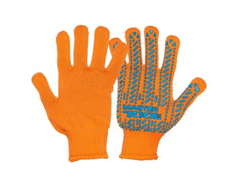 Перчатки трикотажные MASTER ПВХ-узор 60% хлопок/40% полиэстер 7 кл 3 нити 90 гр оранжево-синие MASTERTOOL 83-0317