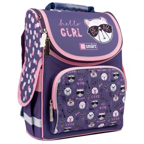 Рюкзак шкільний каркасний Smart PG-11 Hello girl, одне відділення, фронтальна кишеня, бічні кишені розмір 35 x 26 x 13см