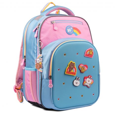 Шкільний рюкзак YES напівкаркасний два відділення, фронтальна кишеня, розмір 40*29*18,5см, блакитно-рожевий S-96 Line Friends