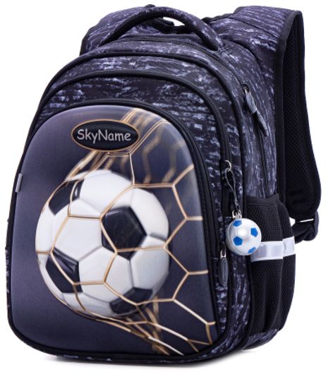 Дитячий рюкзак шкільний R2-179 для хлопчика 1-4клас,брелок-м'яч SkyName(Winner) розм.30*18*37см чорно-сірий