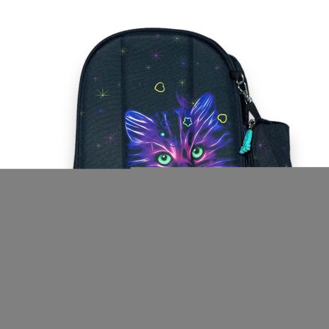 Шкільний рюкзак ZhiHuiShenTong+пенал, напівкаркасний, два відділення, розмір 37*27*15см, чорний з котом