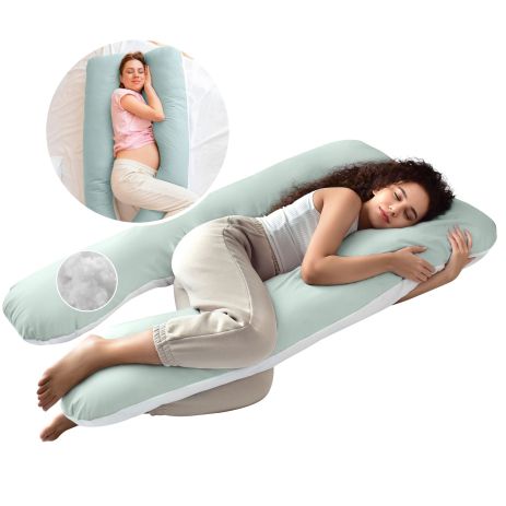 Подушка для сна и отдыха, для беременных П-формы IDEIA 140х75х20 см с наволочкой на молнии мята/белый (8-33722*002)