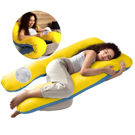 Подушка для сна и отдыха, для беременных П-формы IDEIA 140х75х20 см с наволочкой на молнии желто/голубая (8-33722*003)