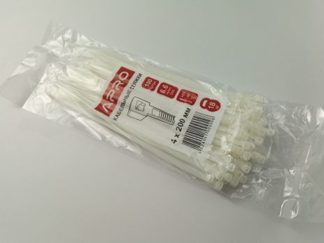 Хомут пластиковый APRO 200х4 (100 шт. в уп.) белый, 1 УПАКОВКА (CT-W4200)