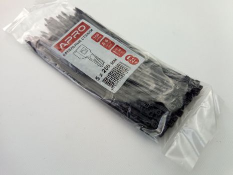 Хомут пластиковый APRO 250х5 (100 шт. в уп.) черный, 1 УПАКОВКА (CT-B5250)