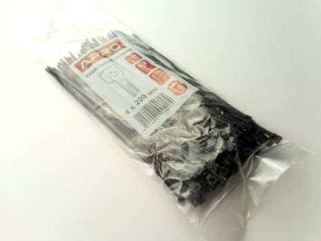 Хомут пластиковый APRO 200х4 (100 шт. в уп.) черный, 1 УПАКОВКА (CT-B4200)