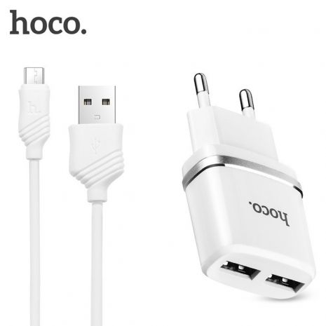 Зарядное устройство Hoco C12 2USB White + USB Cable iPhone Lightning (2.4A)