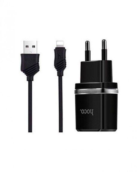 Зарядное устройство Hoco C12 2USB 2.4A Black + Cable iPhone Lightning Black