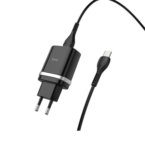 Зарядное устройство Hoco C12Q QC3.0 18W + Type-C Cable Black
