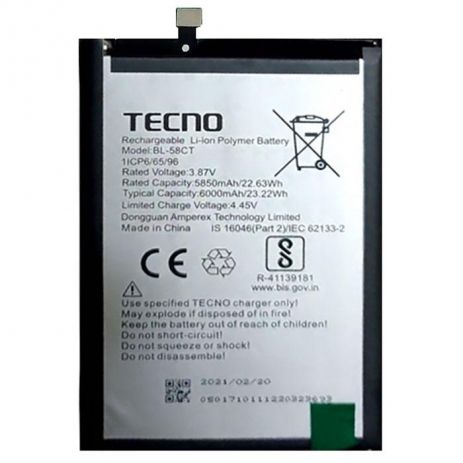 Акумулятори для Tecno BL-58CT Spark 7, 6000 mAh [Original PRC] 12 міс. гарантії