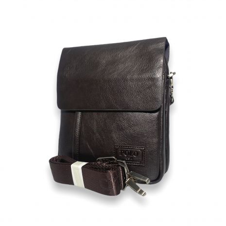 Чоловіча сумка через плече PoloB306-2 екошкіра три відділи,кишеня під клапаном розмір:23*18*5см коричнева