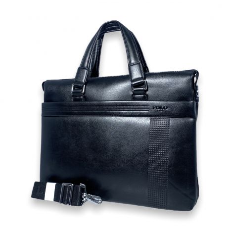 Портфель-сумка для ноутбука Polo B1860 два відділи додаткові кишені,ручки, ремінь розмір 38*30*8см чорний