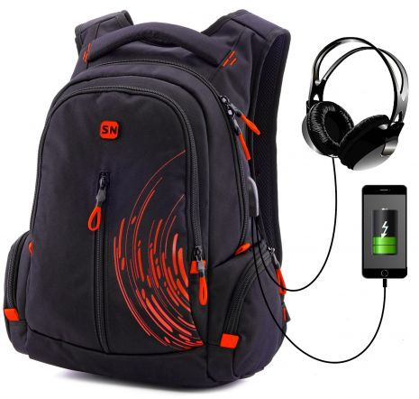 Рюкзак SkyName 90-102o молодіжний для хлопчика два відділення органайзер USB, розм.30*16*42 чорно-оранжевий