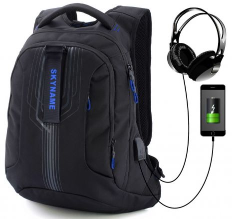 Рюкзак SkyName 90-106B молодіжний для хлопчика USB, розм.30*18*42 чорно-синій