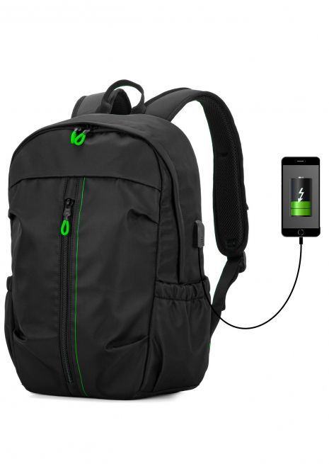 Рюкзак SkyName 90-117 молодіжний для хлопчика USB, розм.29*16*44см чорно-зелений