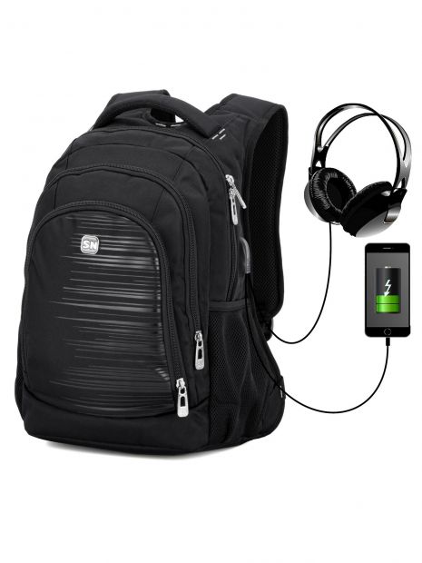 Рюкзак SkyName 90-127 молодіжний для хлопчика, підлітковий USB, розм. 36*19*44 см чорний